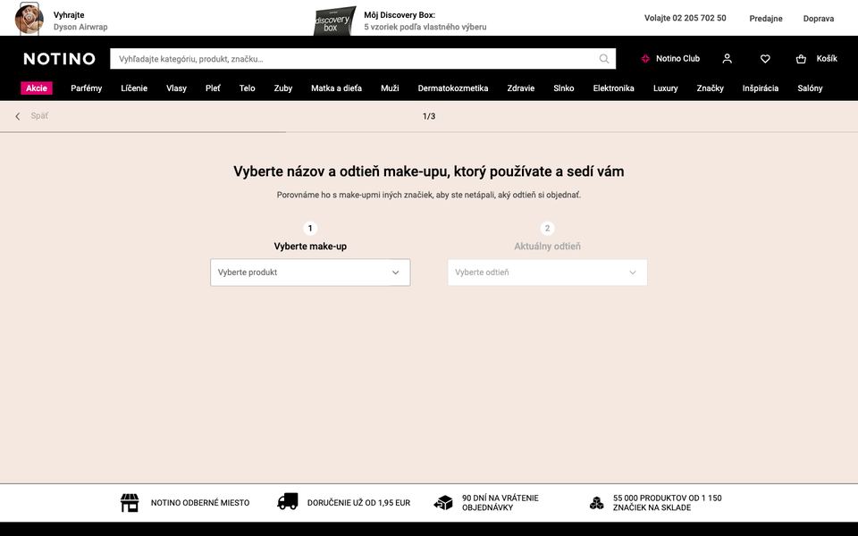 Screenshot of Notino Shade Finder Comparer